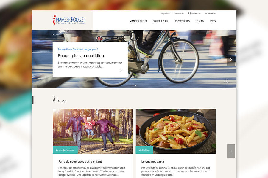 Capture d'écran de la page d'accueil du site Manger Bouger