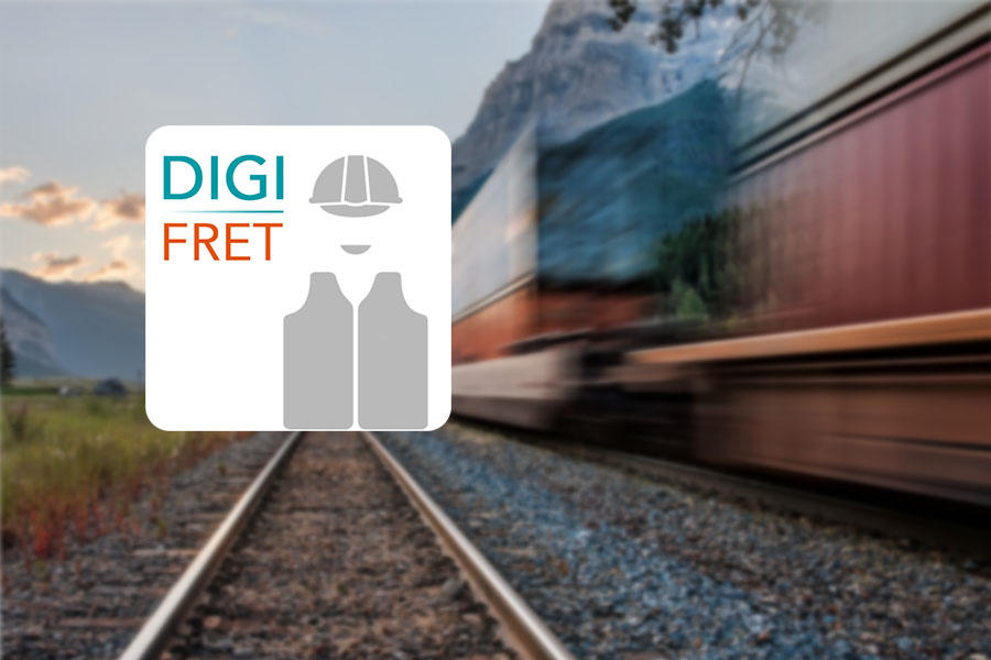 Logo de Digifret, avec en fond un train qui roule