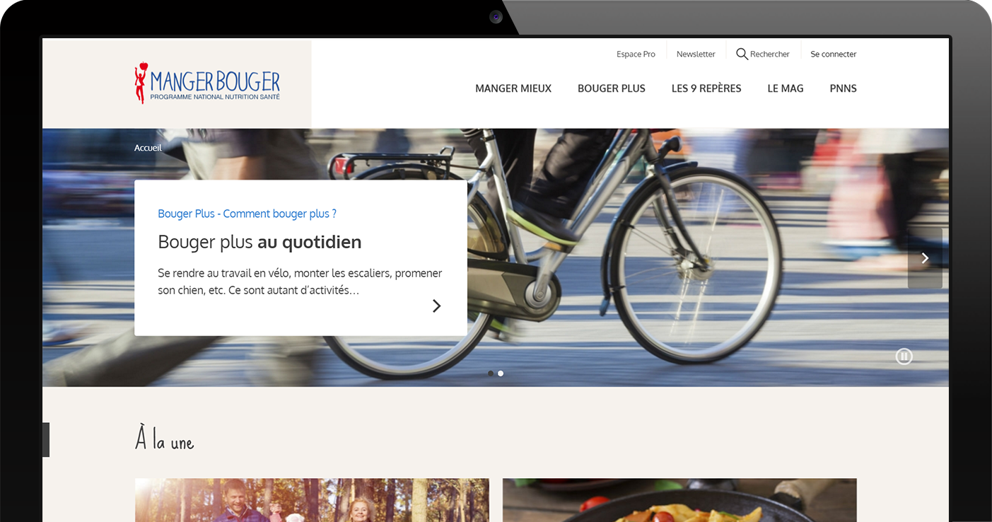 Capture d'écran de la page d'accueil du site Manger Bouger
