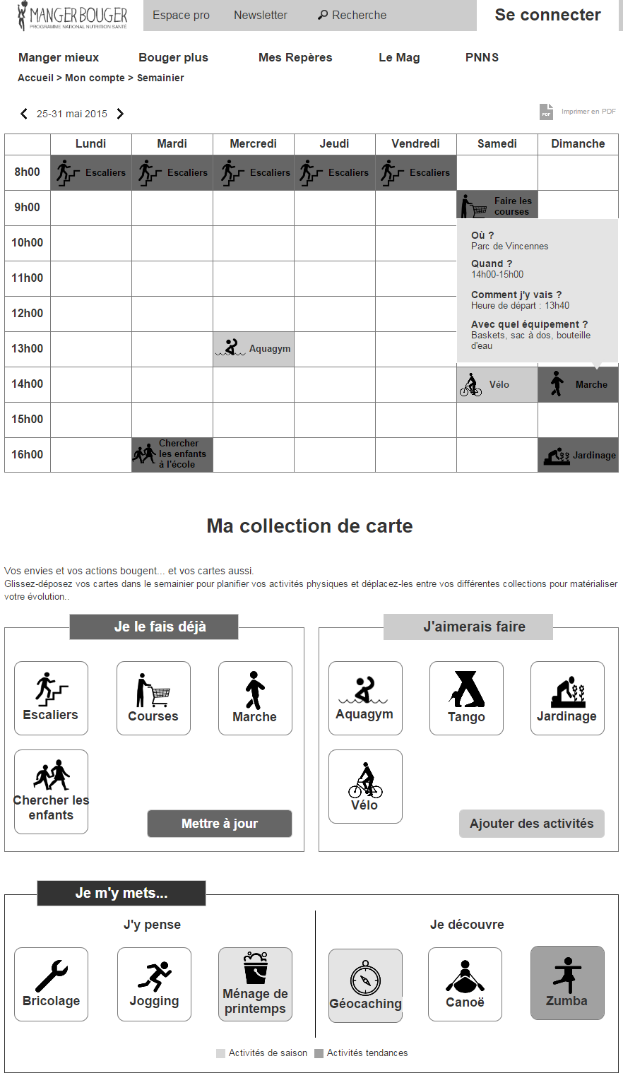 Wireframe du semainier