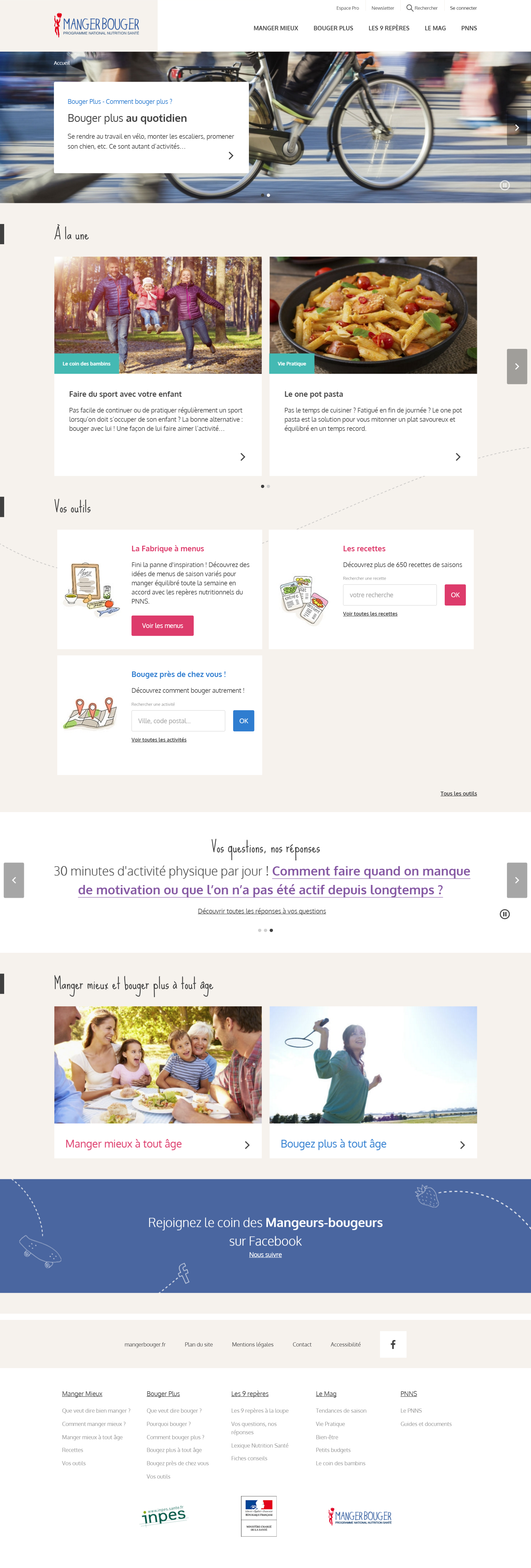 Capture d'écran de la page d'accueil du site Manger Bouger