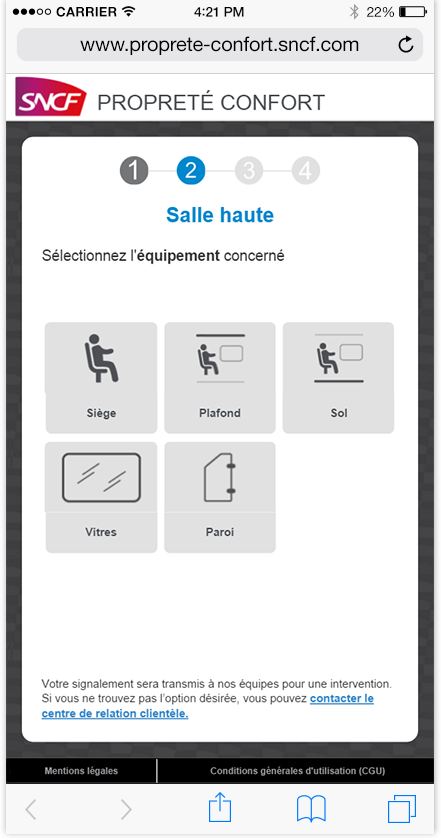 Capture d'écran d'une page du formulaire du site Propreté Confort