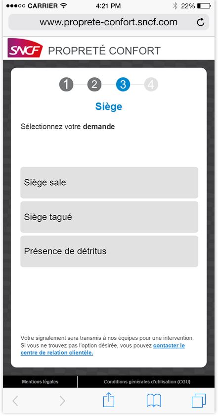 Capture d'écran d'une autre page du formulaire du site Propreté Confort