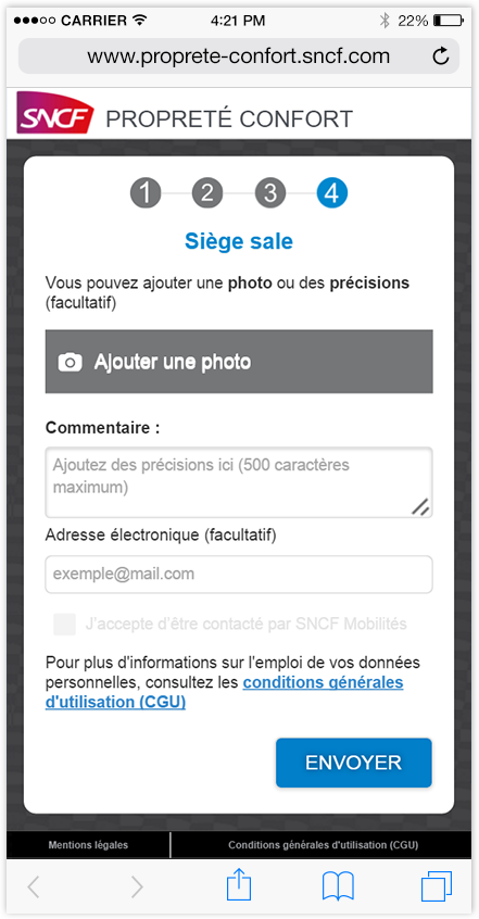 Capture d'écran de la page pour ajouter des précisions du site Propreté Confort